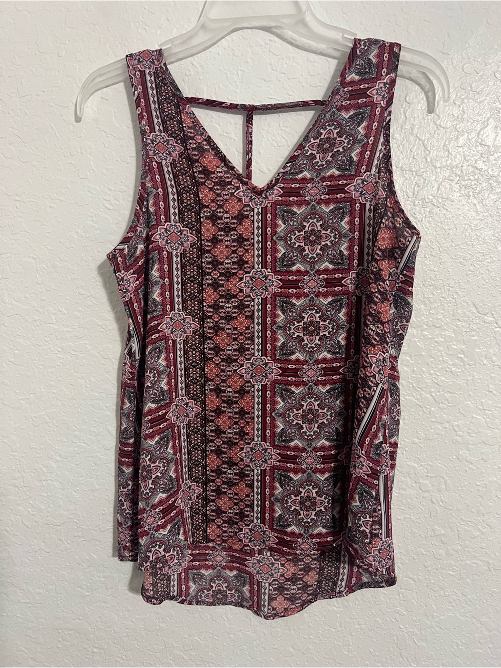 Pink Rose Tank Top Women's Small Pink Floral Sleeveless V-Neck Blouse #216